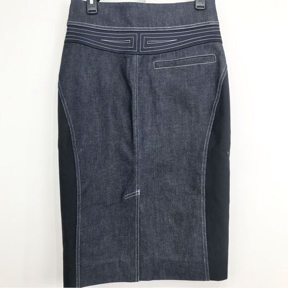 Diane Von Furstenberg InBan Design Band Zip Front Fitted Denim Jean Pencil Skirt - Picture 10 of 16